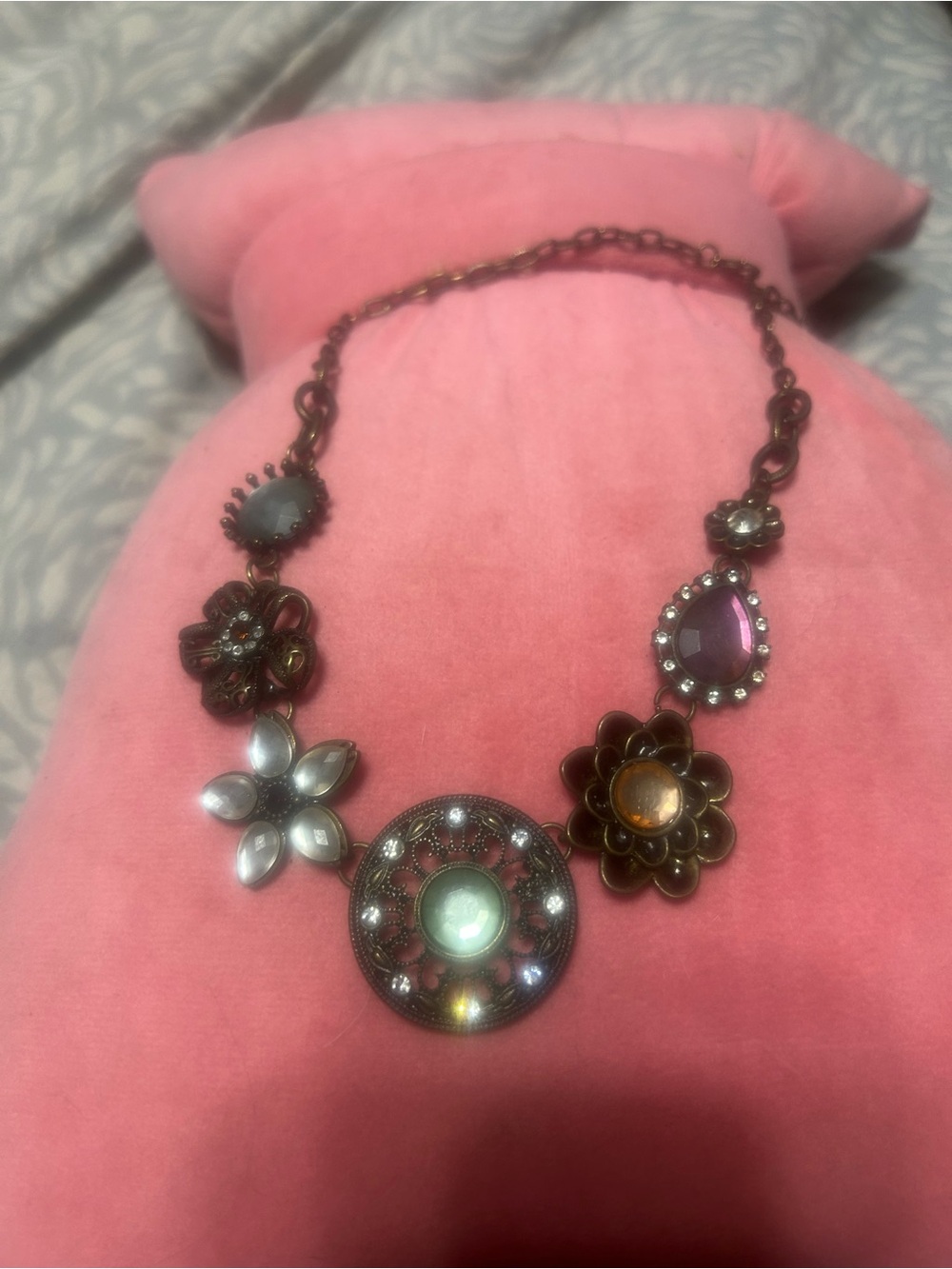 Floral Multi-Gem Statement Necklace in Mixed Colors